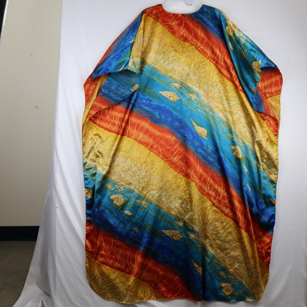 Winlar Caftan Dress Womens One Size Multicolor Gold Abstract Lounge Maxi Kaftan